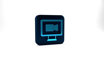 Blue Video chat conference icon isolated on grey background. Online meeting work form home. Remote project management. Blue square button. 3d illustration 3D render