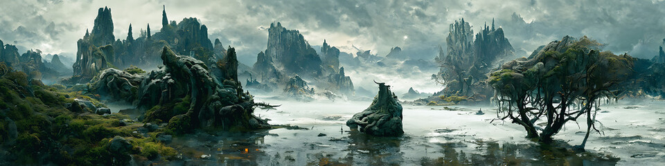 Artistic concept painting of a beautiful fantasy landscape, surrealism. Tender and dreamy design, background illustration.