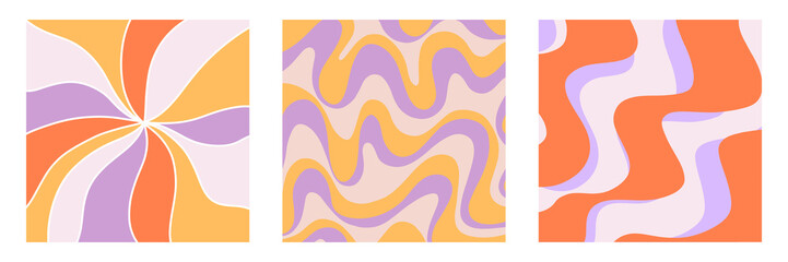 Retro 70s Wavy Abstract background covers set