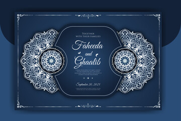 Luxury Mandala Wedding Invitation Card template with golden arabesque pattern Arabic Islamic east background style. Editable vector file. Decorative mandala for print, poster, cover, flyer, banner