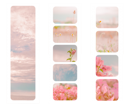 Digital frame set of the film strip in white color with pastel flower and sky photo.