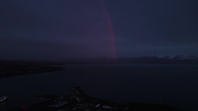 Amazin rainbow after a big storm in Iceland during the sunset. Early morning atmosphere.