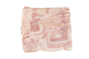sliced bacon isolated on white background with clipping path