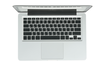 Laptop computer top view isolated on white background with clipping path.