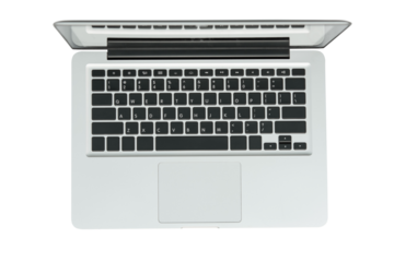 Laptop computer top view isolated on white background with clipping path.