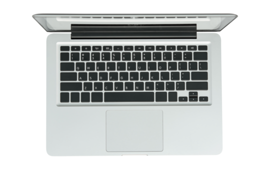 Laptop computer top view isolated on white background with clipping path.