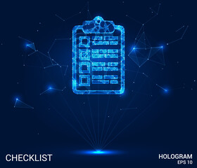 Hologram checklist. A checklist of polygons, triangles of points and lines. Checklist of low-poly compound structure. Technology concept.
