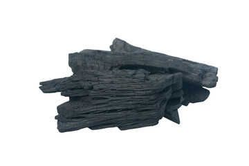Natural wood charcoal Isolated on white background with clipping path.