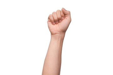 Hand with clenched a fist, isolated on a white background with clipping path