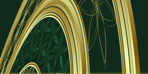 Luxury dark green and gold background. Graphic design element.