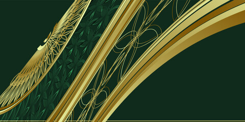 Luxury dark green and gold background. Graphic design element.