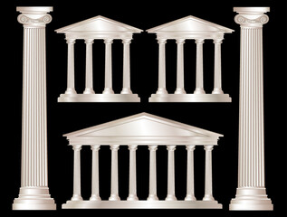 A vector illustration of a classical style white marble temples and pillars. Isolated on black background. EPS10 vector format