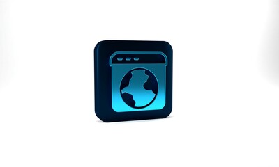 Blue Worldwide icon isolated on grey background. Pin on globe. Blue square button. 3d illustration 3D render