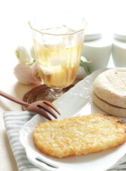 Hashed brown and English muffin for breakfast food