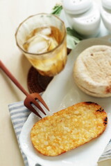 Hashed brown and English muffin for breakfast food