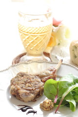 Homemade lamb chop butter sautéed with mustard sauce