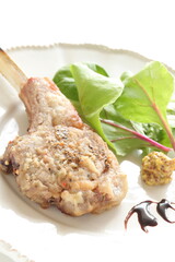 Homemade lamb chop butter sautéed with mustard sauce