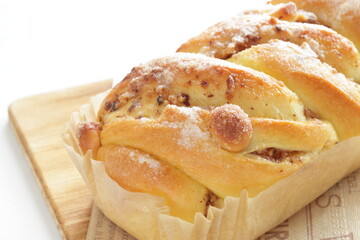 Homemade bakery, nut loaf of sweet bread on chopping board