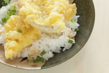 Japanese food, eel deep fried Anago Tempura on rice