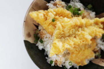 Japanese food, eel deep fried Anago Tempura on rice