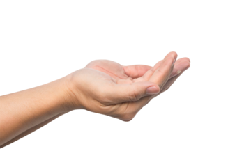 man hand open and ready to help or receive. Gesture isolated on white background with clipping path.