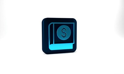 Blue Financial book icon isolated on grey background. Blue square button. 3d illustration 3D render