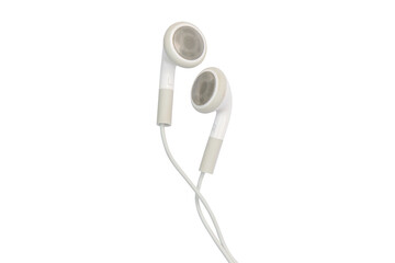 white earphones isolated on white background with clipping path, copy space.