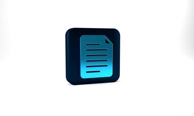 Blue File document icon isolated on grey background. Checklist icon. Business concept. Blue square button. 3d illustration 3D render