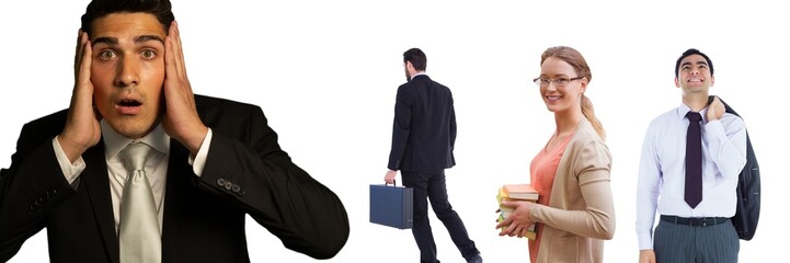 Multiple people of different professions against copy space on white background