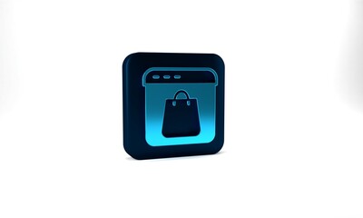 Blue Online shopping on screen icon isolated on grey background. Concept e-commerce, e-business, online business marketing. Blue square button. 3d illustration 3D render