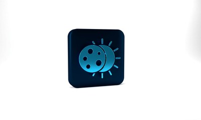 Blue Eclipse of the sun icon isolated on grey background. Total sonar eclipse. Blue square button. 3d illustration 3D render
