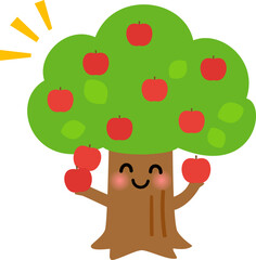 実がたくさんついたリンゴの木のキャラクター