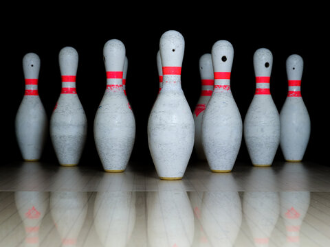 Bowling alley and white pins