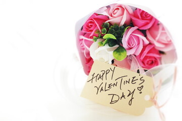 Artificial flower, soup made rose bouquet and hand written Valentine's Day message card