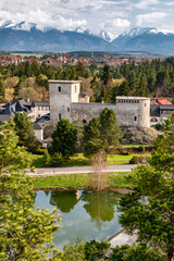 Fototapeta na wymiar Chateau Grand castle from viewpoint called Skalka in town Liptovsky Hradok, Slovakia