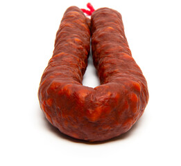 Fototapeta premium Spanish chorizo sausage on white background