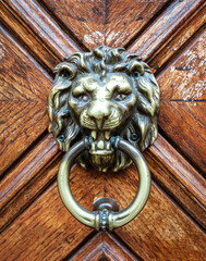 Montenegro - May 7, 2022 - Door knocker shaped as a lion.