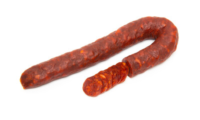 Spanish chorizo sausage on white background