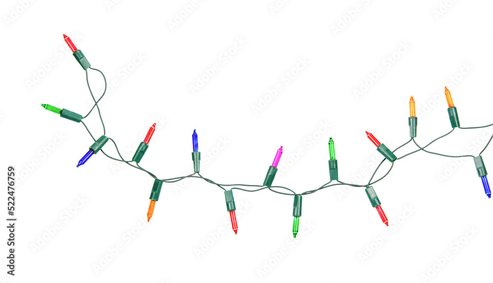 Wall mural christmas lights string isolated on white background with clipping path.