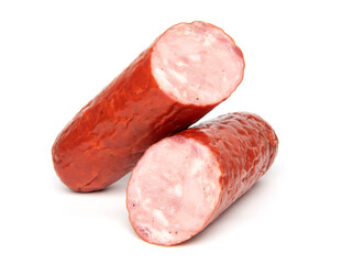 Smoked Ham Sausage or Pork Wurst, isolated on a white background