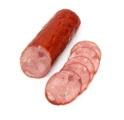 Smoked Ham Sausage or Pork Wurst, isolated on a white background