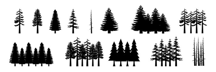 Assorted pine tree vector set icon - obrazy, fototapety, plakaty