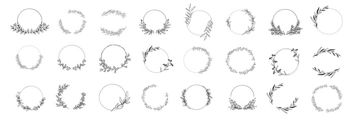 Big set of floral round frames. Vector illustration set