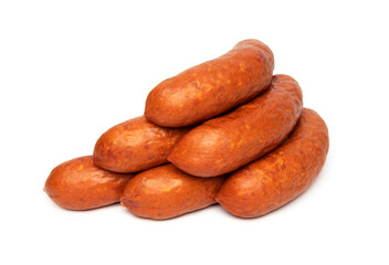 Smoked pork sausages for grill, isolated on white background