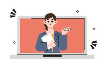 Business person operating online and laptop. Flat drawn style vector design illustration
