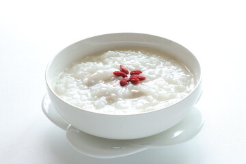Chinese food, dried wolf berry and chicken congee