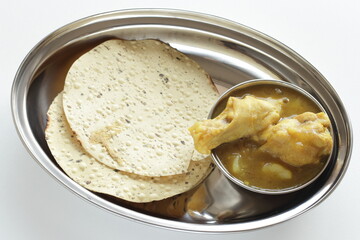 Chicken curry and pancake with copy space
