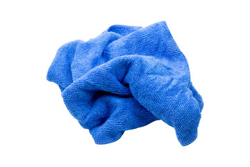 Blue microfiber cloth isolated on white background with clipping path