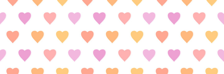 Wide horizontal vector seamless pattern background with cute pastel colors hearts.

