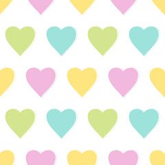 Cute pastel colors hearts vector seamless pattern background for romantic and Valentines Day design.